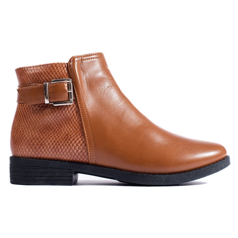 Bottines femme Shelovet à talon plat camel brun
