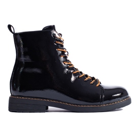 Bottines workwear femme Vinceza vernies noires à lacets le noir