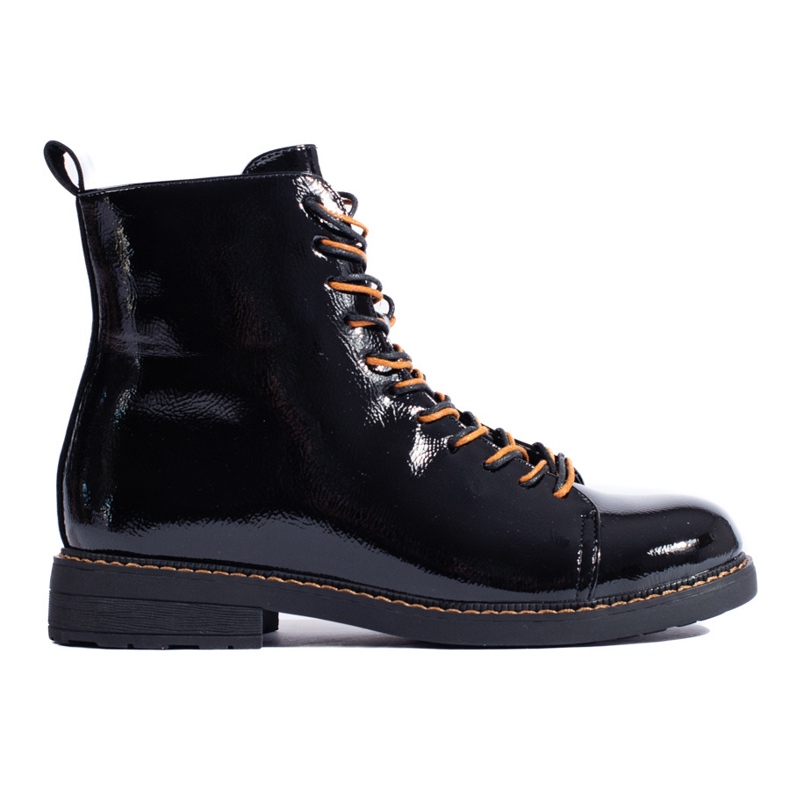 Bottines workwear femme Vinceza vernies noires à lacets le noir