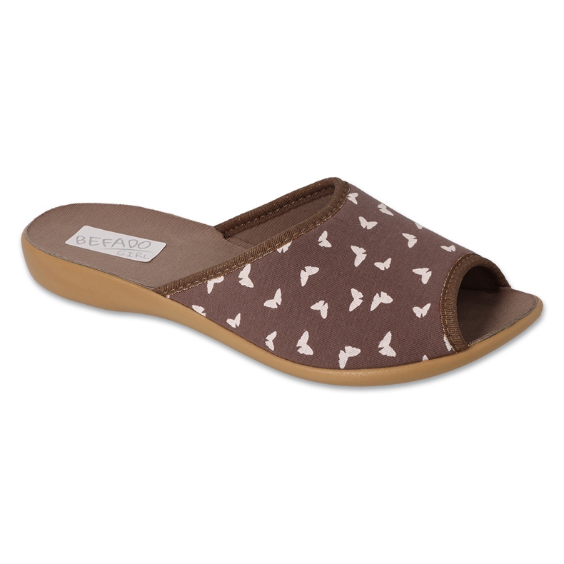 Befado chaussons en polyuréthane pour femmes 254D152 marron avec papillons blancs brun Befado chaussons en polyuréthane pour femmes 254D152 marron avec papillons blancs brun