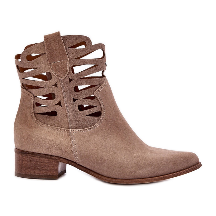 Lewski Shoes Bottines Cuir Ajourées Femme Beige Foncé Lewski 3329