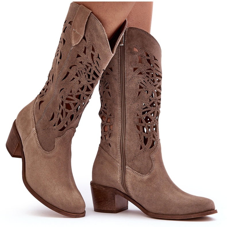 Lewski Shoes Santiags Daim Ajouré Beige Foncé Lewski 3320