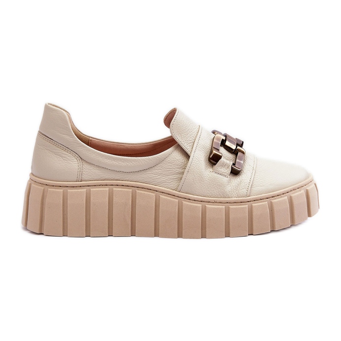 Lewski Shoes Chaussures En Cuir Pour Femme Sur Plateforme Avec Décoration, Beige Lewski 3398