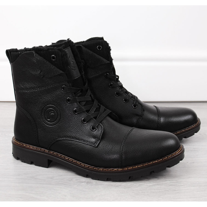 Bottines en cuir chaussures pour hommes isolées avec de la laine, noir Rieker 32133-00 le noir