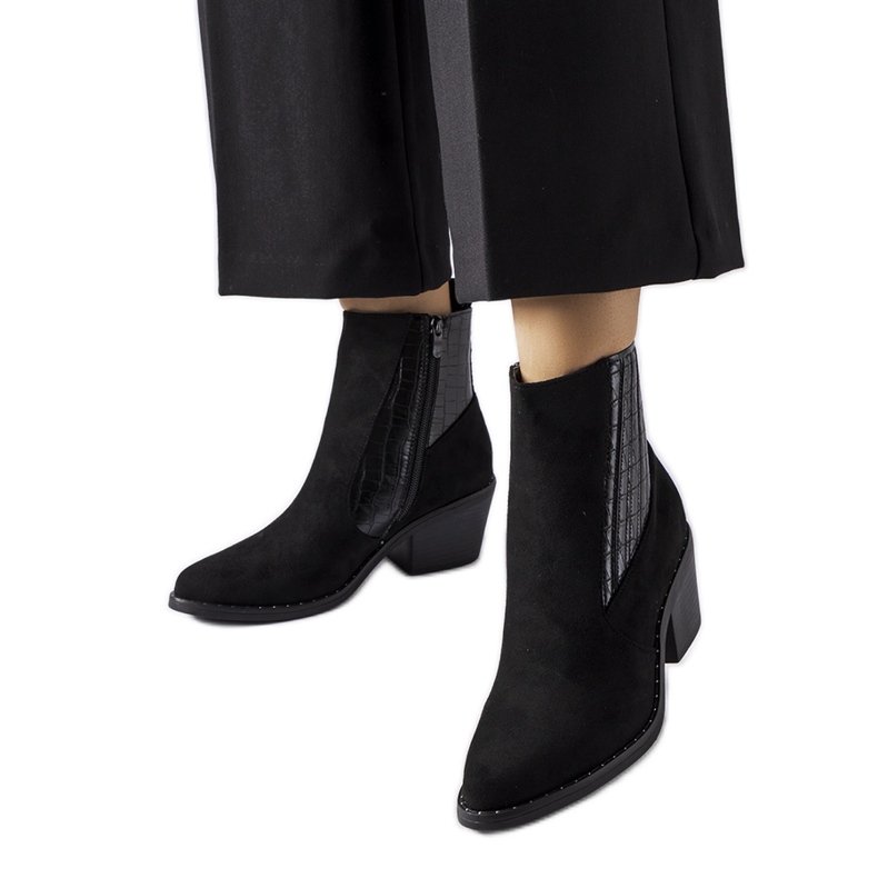 Bottines noires en éco-daim à talon bas Sovere le noir