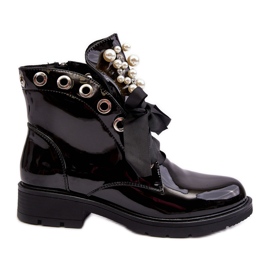 Bottines Laquées Décorées Noir Sirdre le noir