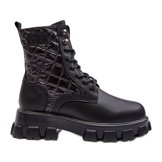 Bottes de travail en cuir sur talon plat GOE MM2N4021 Noir le noir