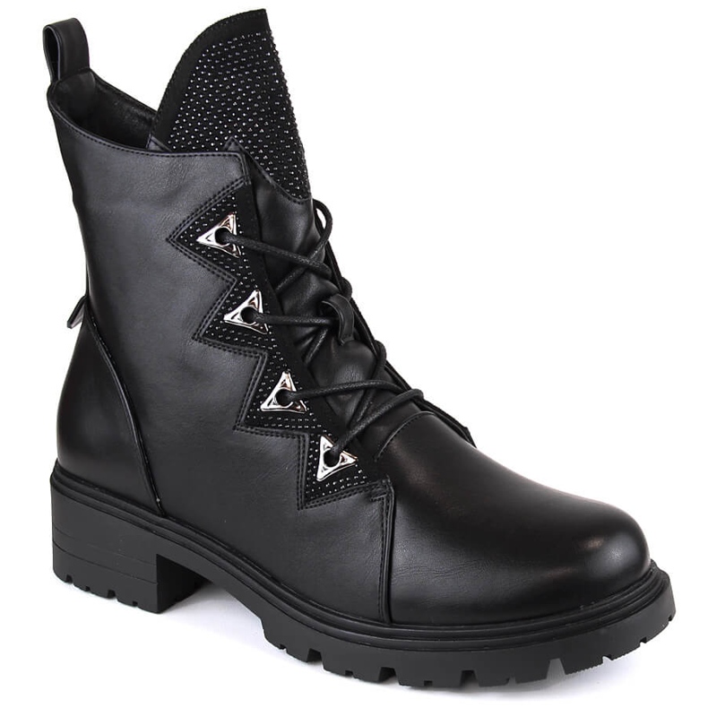 Bottines isolées noires pour femmes avec zircons S.Barski HY93-52A le noir