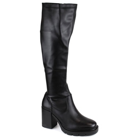 Bottines élastiques à talon haut et plateforme pour femme, noires Potocki SZ12246