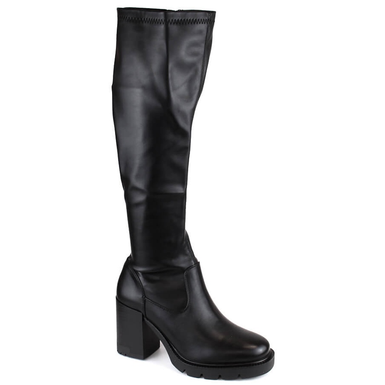 Bottines élastiques à talon haut et plateforme pour femme, noires Potocki SZ12246 le noir
