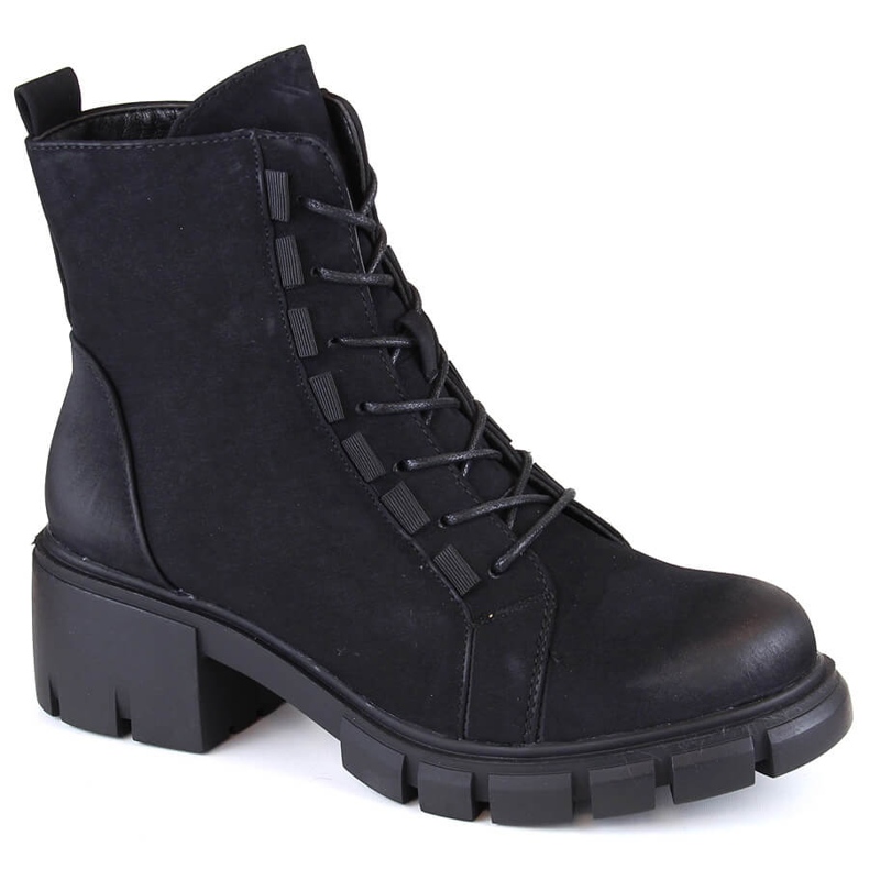 Bottines isolées à lacets et fermeture éclair pour femme, noir Jezzi RMR2038-39 le noir