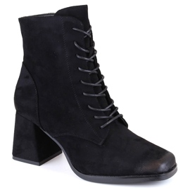 Bottines femme en daim à lacets et fermeture éclair, noir Potocki SZ12185