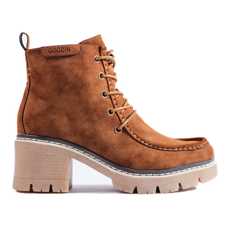 Goodin Bottines à lacets en daim Camel Shelovet brun