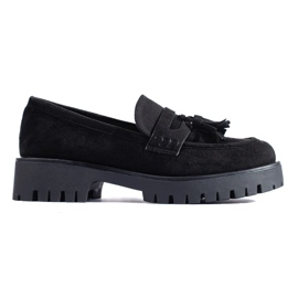 Mocassins Shelovet en daim noir à franges