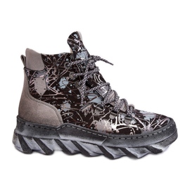 Bottines Chaudes Femme En Cuir Maciejka 06146-03 Gris le noir