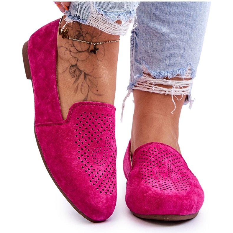S.Barski Mocassins Confortables Ajourés En Daim Fuchsia rose