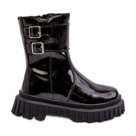 Bottines enfant en cuir verni à boucles, Noir Chloraia