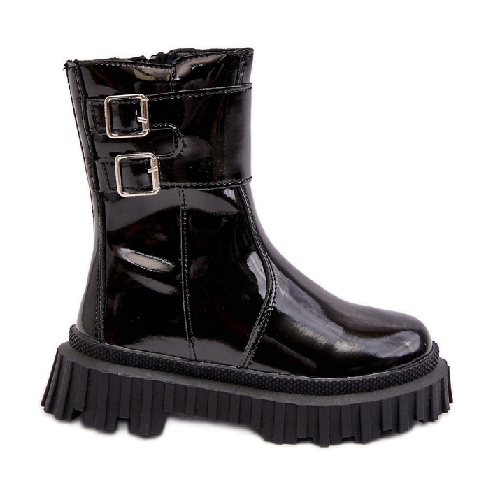 Bottines enfant en cuir verni à boucles, Noir Chloraia le noir