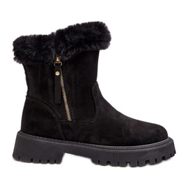 PE1 Bottines en daim avec fourrure pour femme, noir Hasiva