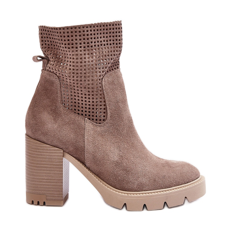 Bottes femme en daim ajoure sur talon haut beige