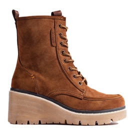 Goodin Bottines compensées à lacets Shelovet Camel brun