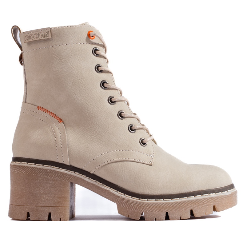 Bottines à lacets en daim beige à talon large Shelovet