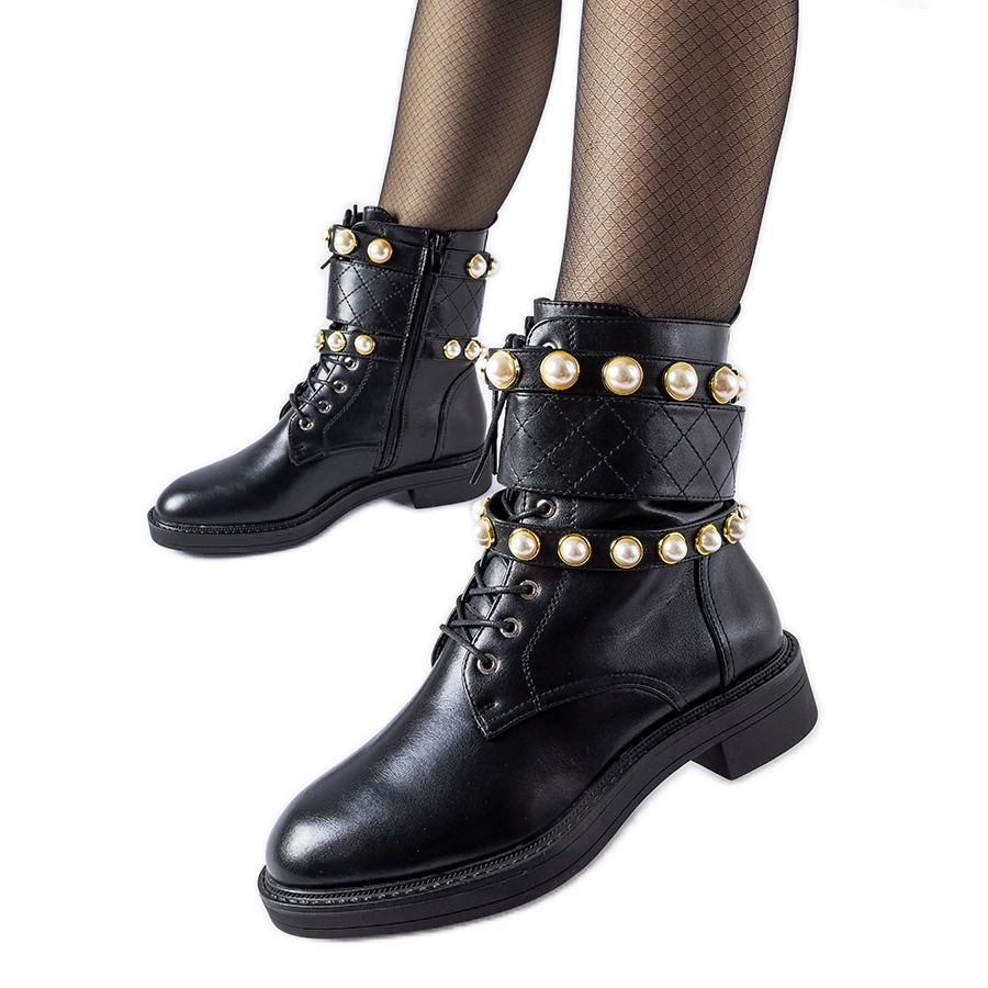 Bottines noires avec perles et boucles shop