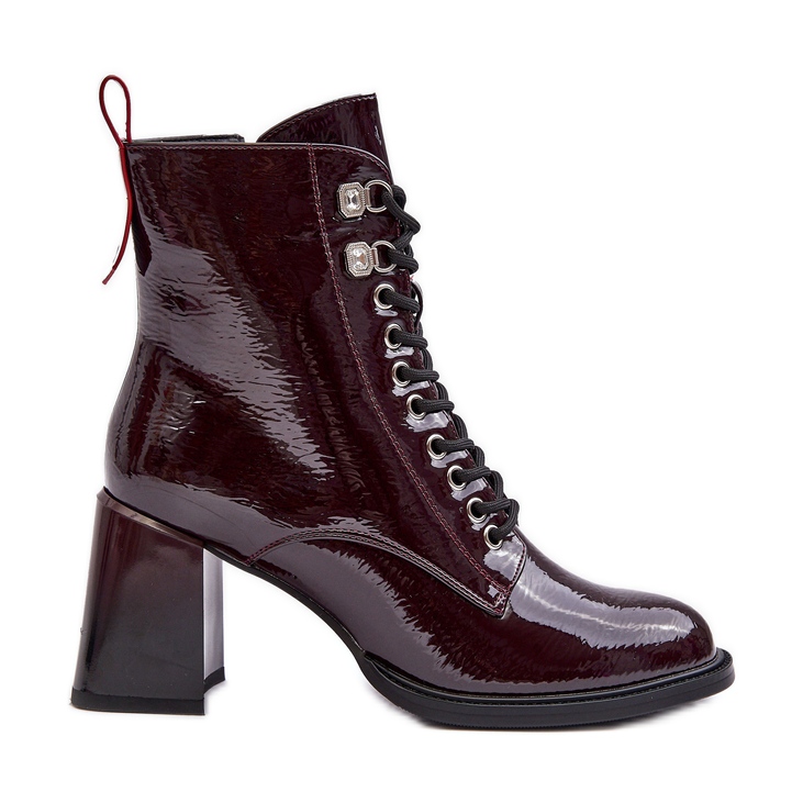Bottines à talons hauts lacées bordeaux vernies S.Barski MR870-06 rouge