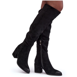 Vinceza Bottes cuissardes en daim noires Favana pour femmes le noir