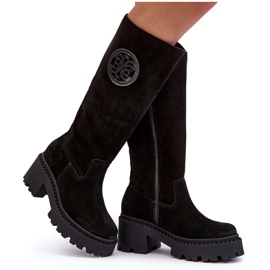 Lewski Shoes Cuissardes en daim pour femmes noires Lewski 3367