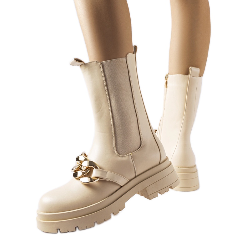 Bottines beiges avec chaîne de Thierry