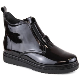 Vinceza W JAN259 bottines plates isolées vernies noires le noir