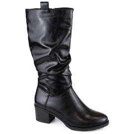 Jezzi W JEZ420B bottes à talons hauts froissées isolées, noir le noir