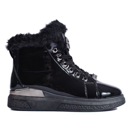 Bottines à lacets noires Shelovet avec fourrure le noir
