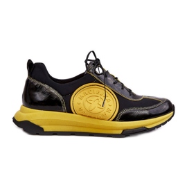 Chaussures de sport en cuir pour femmes Maciejka 06295-01 Noir-Jaune