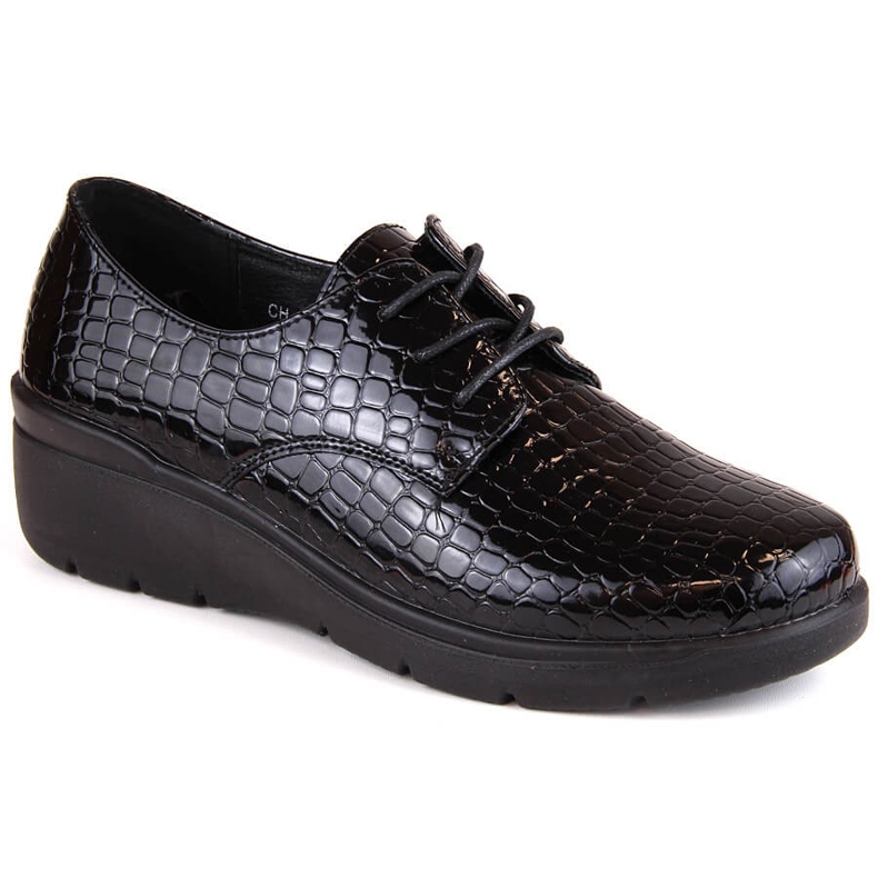 Chaussures richelieu vernies Croco à talon compensé pour femme T.Sokolski 328 le noir