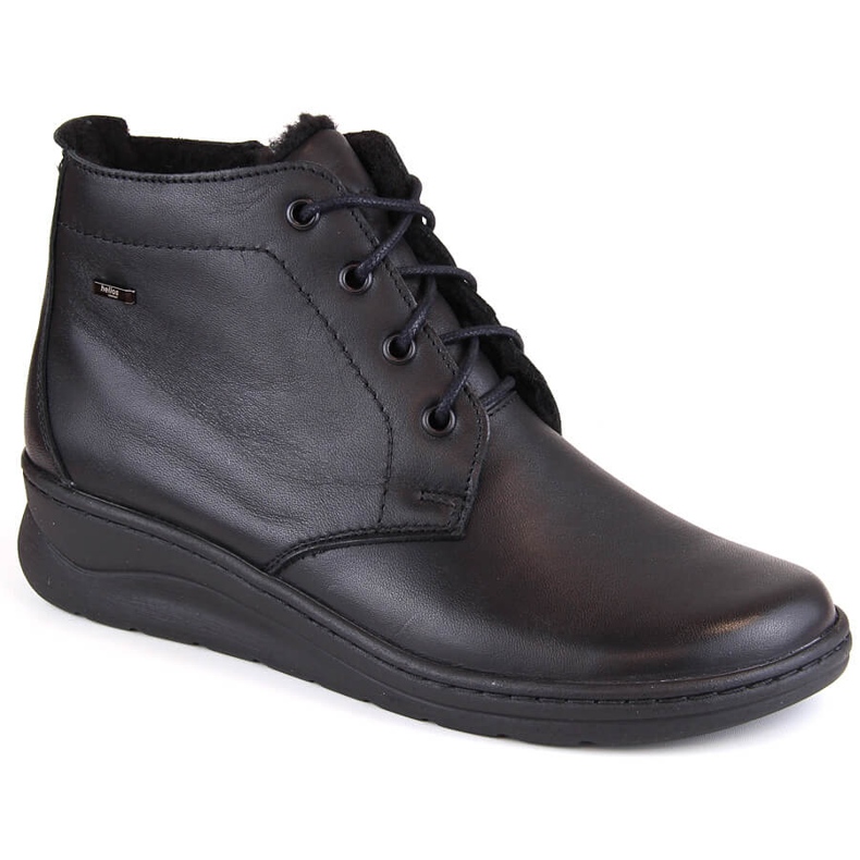 Bottines compensées d'hiver confortables en cuir pour femme, noires Helios 584 le noir