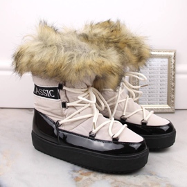 Bottines de neige plateforme à lacets pour femme avec fourrure, beige Vinceza 34630