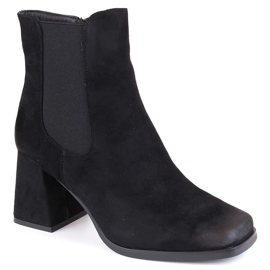 Bottines femme en daim sur talon haut décoratif, noir Potocki SZ12183 le noir Bottines femme en daim sur talon haut décoratif, noir Potocki SZ12183 le noir