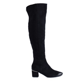 Bottes à talons bas en daim noir de Vinceza le noir