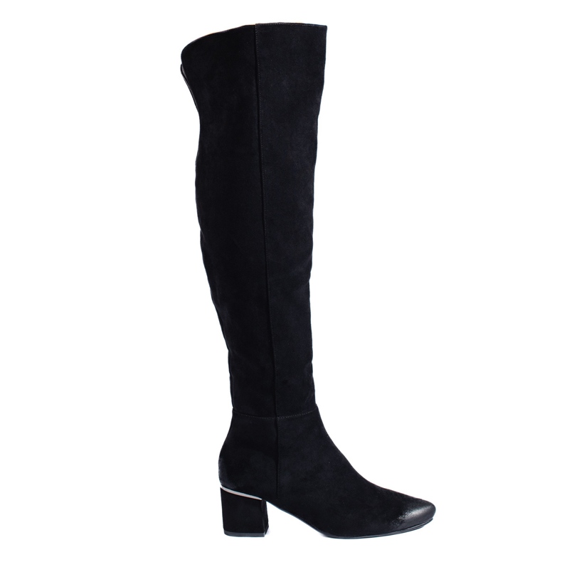 Bottes à talons bas en daim noir de Vinceza le noir