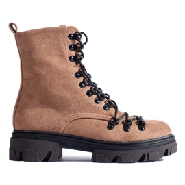 Bottes de travail marron nouées en daim de Vinceza beige
