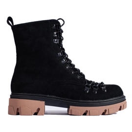 Bottes de travail à lacets en daim, noir, Vinceza