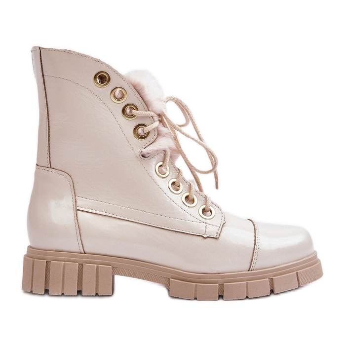 Lewski Shoes Bottes en cuir avec fourrure pour femme, beige clair Lewski 3296