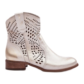 Lewski Shoes Santiags Femme Cuir Ajouré Doré Lewski 3305/2 blanc