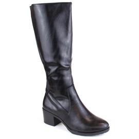 M. DASZYŃSKI Bottes à talons hauts pour femmes avec bandes élastiques, isolées noires M.Daszyński SA128-36