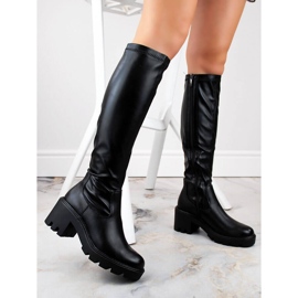 Bottines femme à talons hauts et plateforme, élastiques, isolées, noires Potocki SZ12267