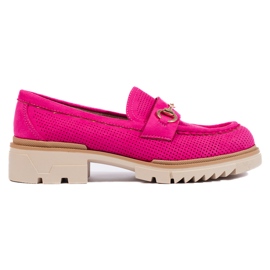 Mocassins ajourés en daim Shelovet, fuchsia rose
