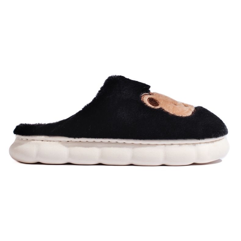 Chaussons en fourrure noire avec ours en peluche le noir