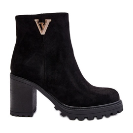 Bottines à talons hauts en daim pour femmes avec décoration, noir fort